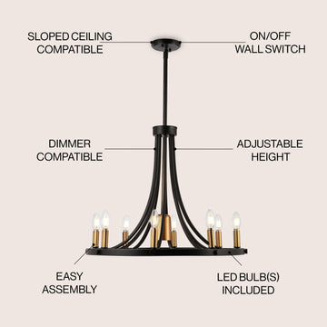 Dante Modern Iron Adjustable Wagon Wheel LED Chandelier with Downlight - JONATHAN Y